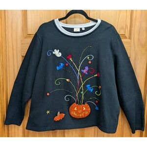Pumpkin Women's Sweatshirt XXXL Rhinestones Beaded Fall Halloween Pullover
